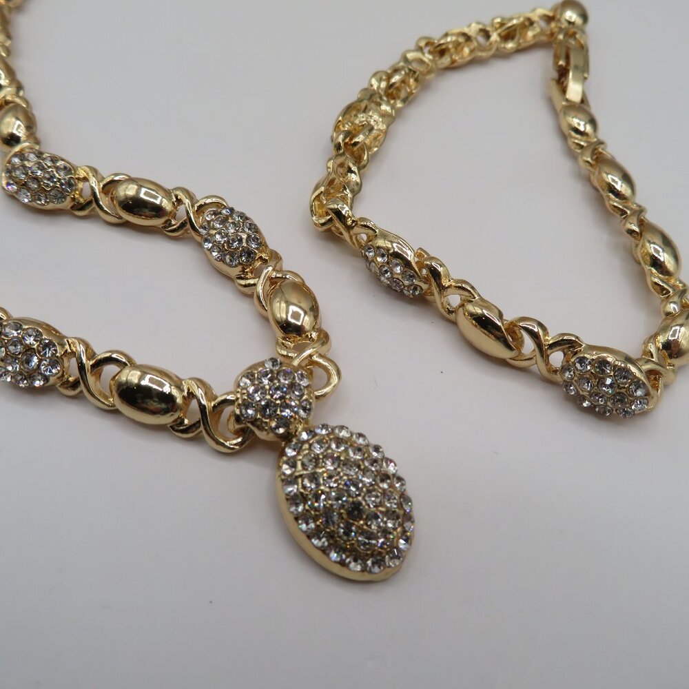 Gold Tone Rhinestone Necklace and Bracelet Set - Picture 13 of 14